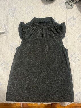 Sleeveless Sparkle Ruffle Neck Tank Top - Black - Miso Blu